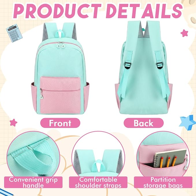 17'' Backpacks Bulk with Supplies Stationery Kits, Printed Bookbags and Writing Accessories Kit for Donation(Color Block,6 Pack)