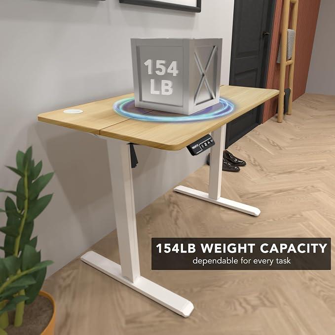 Mount-It! Maple Standing Desk 48x24 – Electric Height Adjustable Sit to Stand Desk with Memory Presets, Ergonomic Workstation for Home Office or Study, White Frame with Maple Splice Board Top