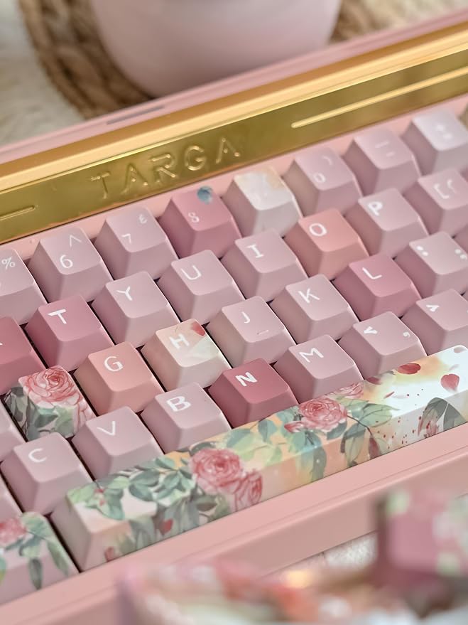 Pink Rose Keycaps Cherry Profile PBT Keycaps for 60% 65% 75% Mechanical Keyboards Dye Sub Full Size 128 Keys for MX Switches Custom Gaming Keyboard