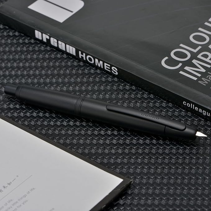 Jinhao 10 Press Fountain Pen with Box, Matte Black Retractable Extra Fine Nib with Ink Converter Set (Clip Version)