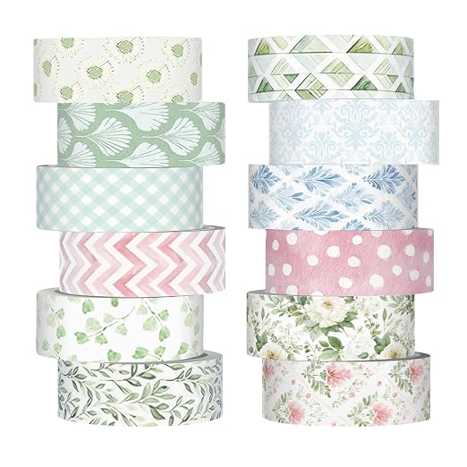 12 Rolls Watercolor Floral Washi Tape Set 15 mm Vintage Flower Decorative Masking Tape for Summer School Arts DIY Craft Scrapbook Journal Supplies Gifts(Watercolor,Garden)