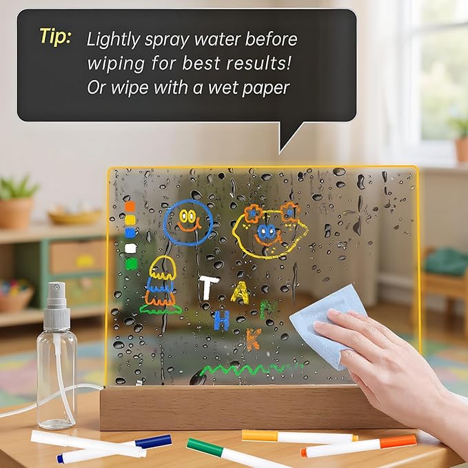 13 x 9 Inch LED Drawing Writing Lumi Board with Colors, Clear Acrylic Light Up Desk Table Dry Erase Message Memo Note Board with Stand (Colorful, Large)