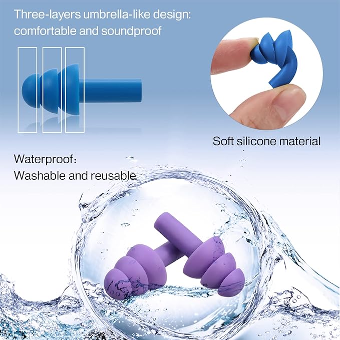 BBTO 24 Pairs Silicone Soft Ear Plugs Waterproof Reusable Noise Reduction Earplugs for Adults Kids Sleeping Snoring Swimming Travel Concerts, Assorted Color