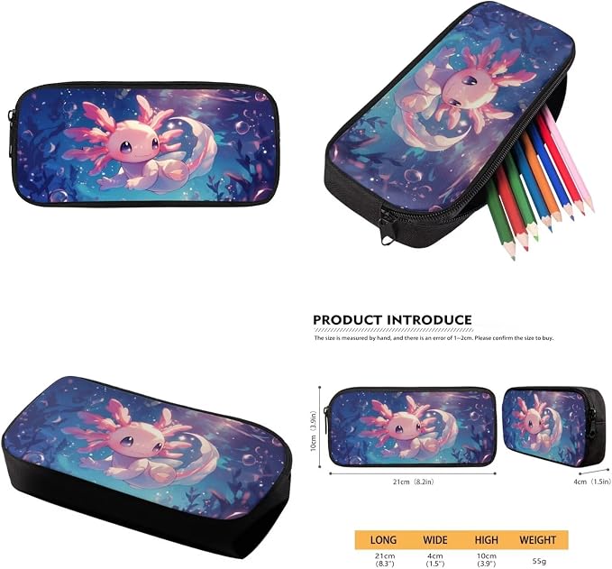 WELLFLYHOM Personalized Axolotl Jellyfish Kids School Backpack Girls 6-8 Years Old Custom 4 Pcs Book Bag with Lunch Box Pencil Case Water Bottle Sleeve for Elementary Primary School Blue