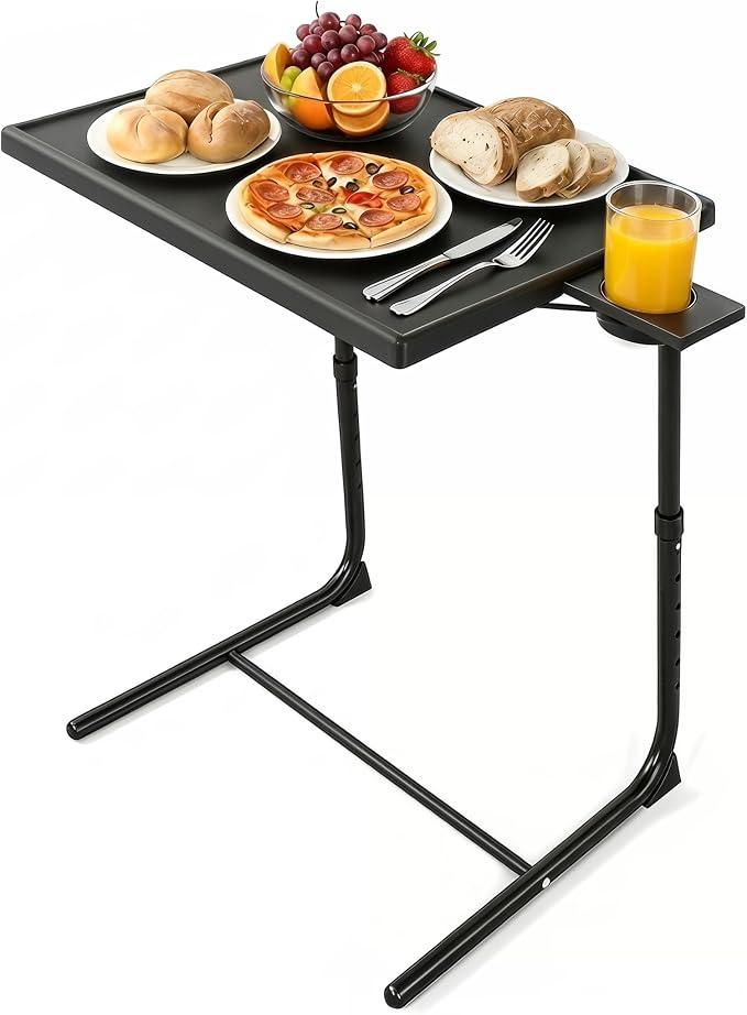 LORYERGO TV Tray - TV Table for Eating, Folding Table Trays with 6 Height & 3 Tilt Angle, TV Tray Table with Cup Holder, Dinner Tray for Eating or Working on Couch, Bed, Living Room, Home & Office