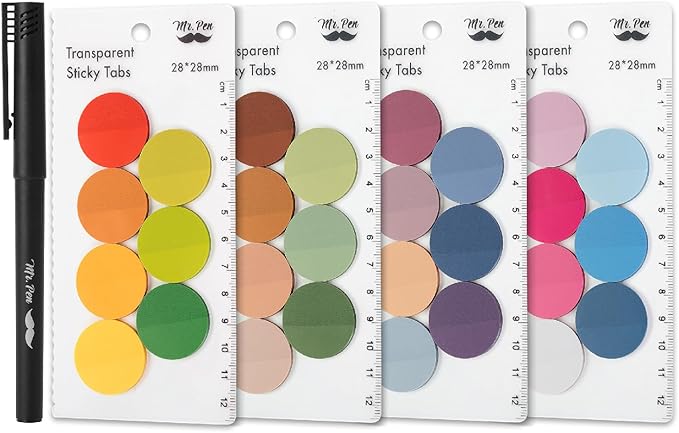 Mr. Pen- Round Transparent Sticky Notes, 1.1” Diameter, 28 Pads | 1120 Sheets, Colorful, Water-Resistant See-Through Sticky Notes Bulk & Fineliner, Smooth Writing