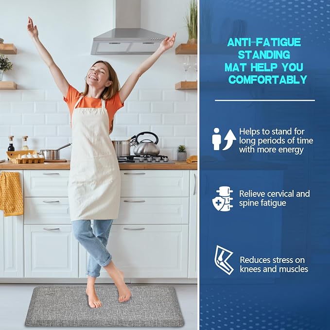 Anti Slip 3/4 inchs Anti Fatigue Kitchen Floor Mat, Ergonomic Comfort Standing Mat, Waterproof Kitchen Runner for Home, Kitchen, Office, Laundry, Garage (Light Gray, 20" x 39" -0.75")