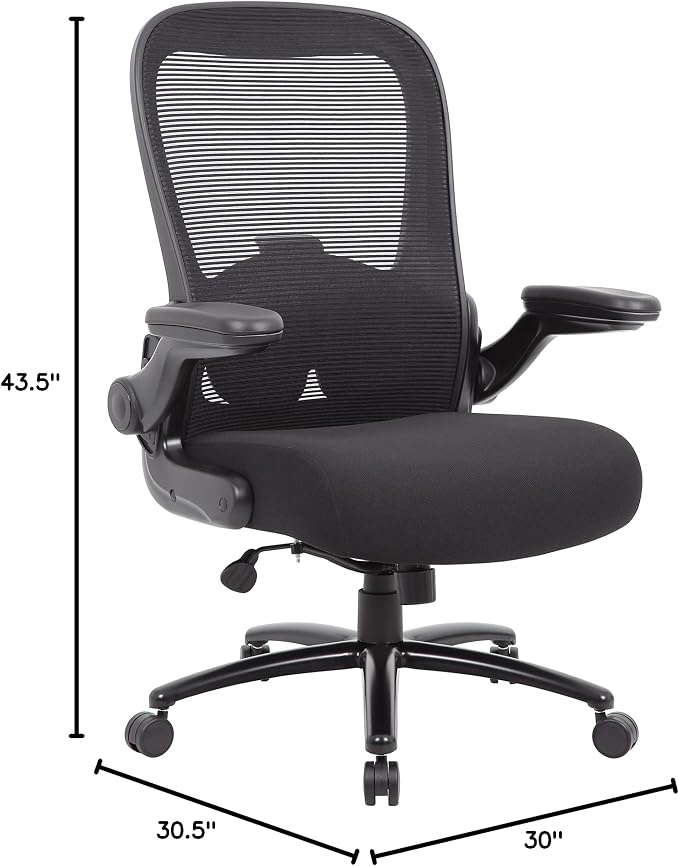 Boss Office Products Heavy Duty Flip Arm Mesh Task Chair 400-lb. Weight Capacity in Black