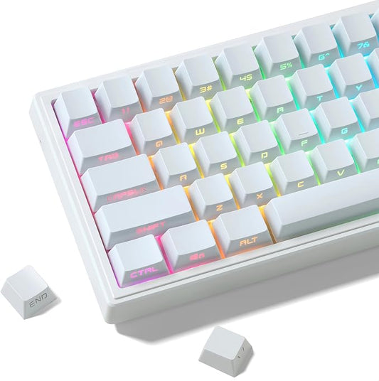dagaladoo White keycap Set,Shine Through keycaps 60 75 Percent, Japanese Style PBT Key caps,Double Shot Custom keycaps,OEM Profile Keyboard caps for Mechanical Keyboards