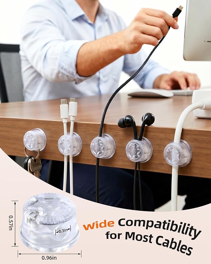 AGPTEK 8 Pack Magnetic Cable Clips, 360° Rotatable Cord Holder, Clear | Adhesive Desk Cord Organizer for Nightstand, Home Office Wire Management Wire Keeper for Phone Charger USB Charging Cables