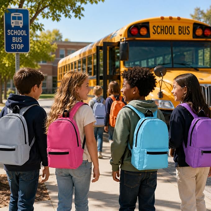 PJT 12 Pack Backpacks for Kids,17" Assorted Colors Bulk Back Packs,Bookbags Durable Lightweight for Back to School Supplies Boys & Girls