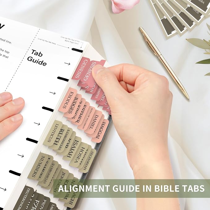 Bible Tabs for Women & Men, Bible Tab for Study Bible, Large Print Bible Tabs for Easy Navigation, Bible Index Tabs, 66 Tabs Old & New Testament, Extra 9 Blank Tabs - Green Terracotta