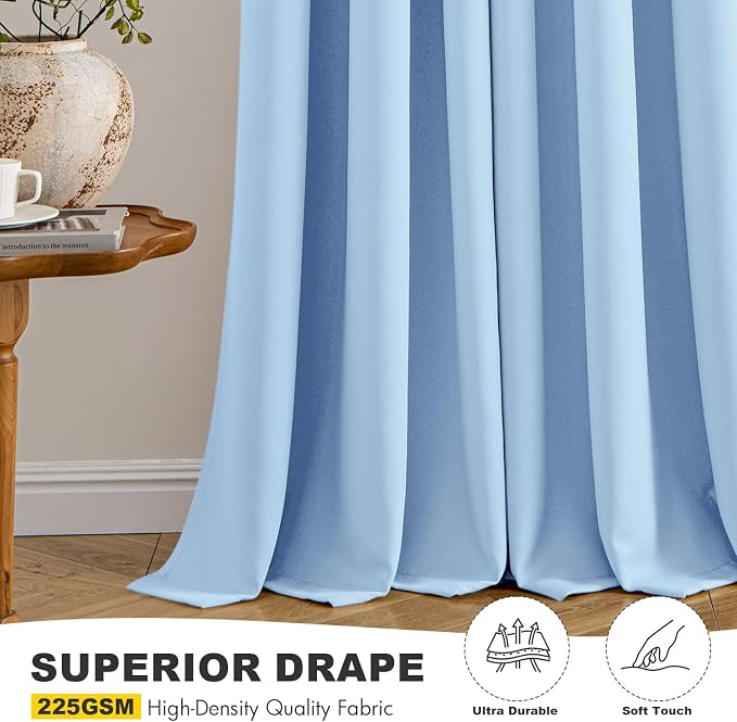 MIULEE Blackout Curtains for Bedroom Living Room 2 Panels, Thermal Insulated Room Darkening Drapes Grommet Noise Reducing Light Blocking Window Treatments 72 Inches Long 40x72 Inch Sky Blue