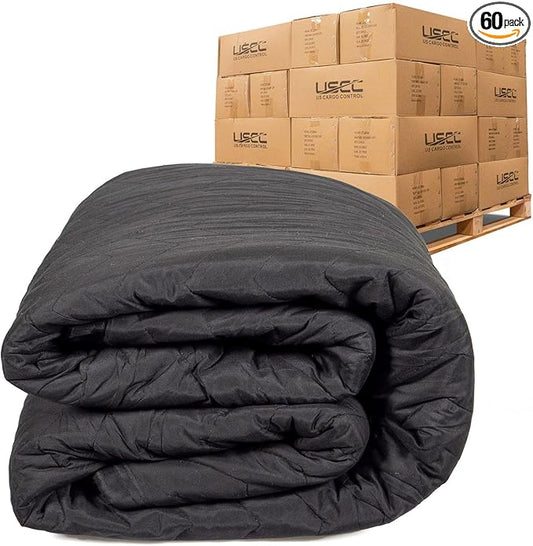 US Cargo Control Sound Dampening Blankets with Grommets 96" x 80" (60-Pack), Extra Large Acoustic Blanket for Wall Hanging, Reduce Sound for Studios, Garages, and Basements, Machine Washable, 12 LBS
