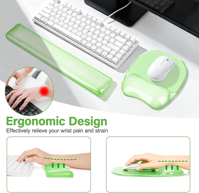 MOSISO Gel Wrist Rest Support for Mouse Pad&Keyboard Set, Irregular Oval Ergonomic Mousepad Keyboard Pad Non-Slip Base Home/Office Pain Relief&Cooling Gel Easy Typing Pad for Computer Laptop, Green