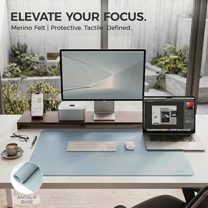 Large Desk Pad Non-Slip Desk Mat Protector for Keyboard Mouse Waterproof Vegan Leather Surface Faux Leather Laptop Mat Smooth Mouse Pad Premium Gift Tube Morning Fog Blue 47" x 17"