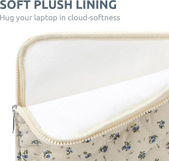 Puffy Laptop Sleeve 15-15.6 Inch Cute Quilted Laptop Protective Case Padded Floral Computer Sleeve for MacBook (A-Blue, 15 Inch)
