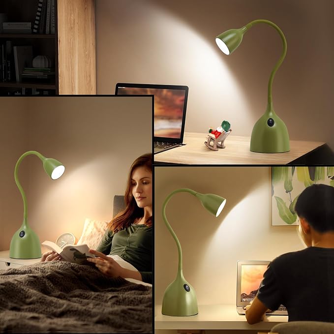 EJIAXIN Gooseneck Desk Lamp 360° LED Flexible Reading Light Small Desk Lamps for Small Spaces Home Office Bedroom College Dorm Desk Bookshelf Nightstand Table Lamp (Green)