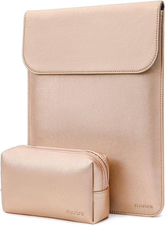 MOSISO Laptop Case 13.3 inch, 13-13.3 inch Laptop Sleeve Compatible with MacBook Neo 13 A18 Pro A3404 /Air 13/Pro 13/Pro 14 M5 M4 M3 M2 M1, Faux Suede Leather Case with Small Bag, Rose Gold