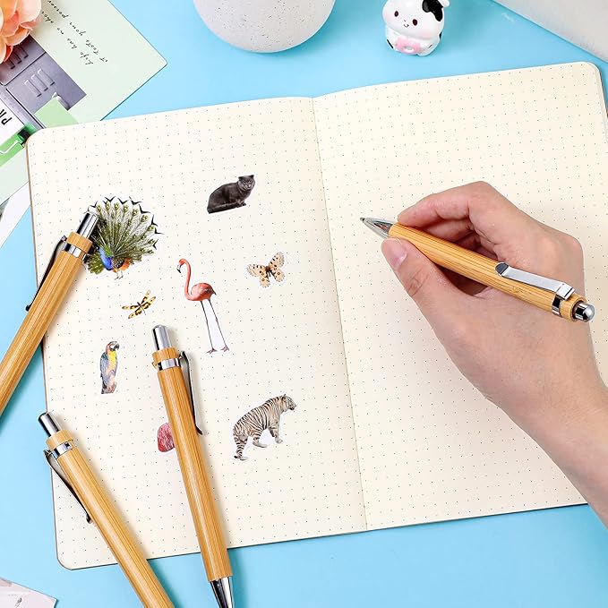 Outus 36 Pieces Bamboo Wooden Retractable Ballpoint Pen Black Ink 1 mm Pens Refills Products Set for Gifts Writing Office School Student Supplies