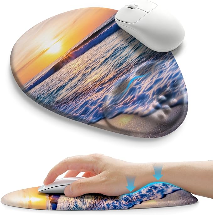 Palm-Rest and Wrist-Hugging Mouse Pad Wrist Rest, Ergonomic Wrist Support with Curve Fitting Cushioned Memory Foam for Carpal Tunnel Pain Relief, 9.9 x 8.3 Inch, Sunrise Beach