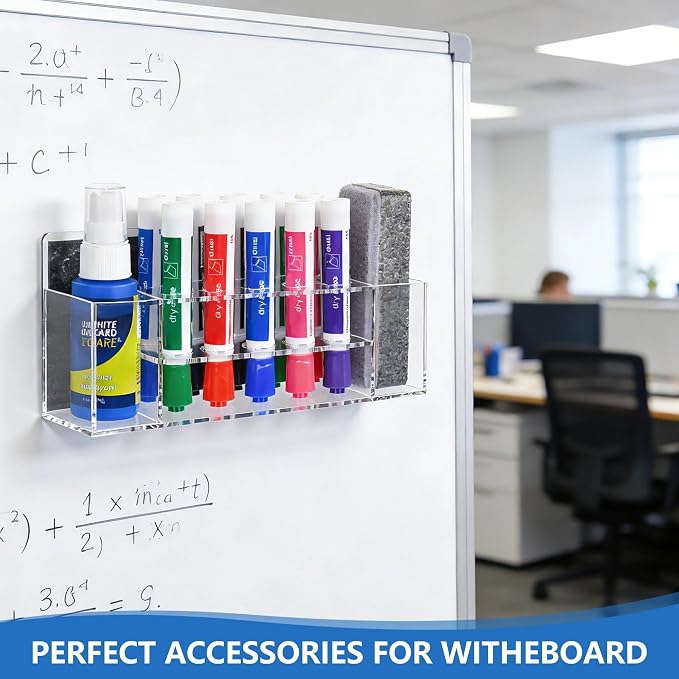 Acrylic Magnetic Dry Erase Marker Holder, 10 Slots Clear Magnetic Marker Pen Holder, 2PCS Magnet Storage for Whiteboard, Desk Locker Organizer Accessories, Office, Classroom, Home