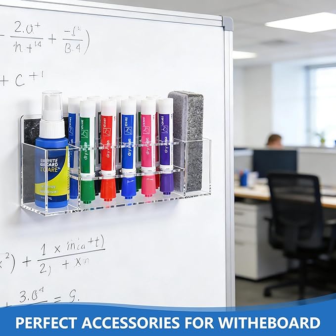 Acrylic Magnetic Dry Erase Marker Holder, 10 Slots Clear Magnetic Marker Pen Holder, 2PCS Magnet Storage for Whiteboard, Desk Locker Organizer Accessories, Office, Classroom, Home