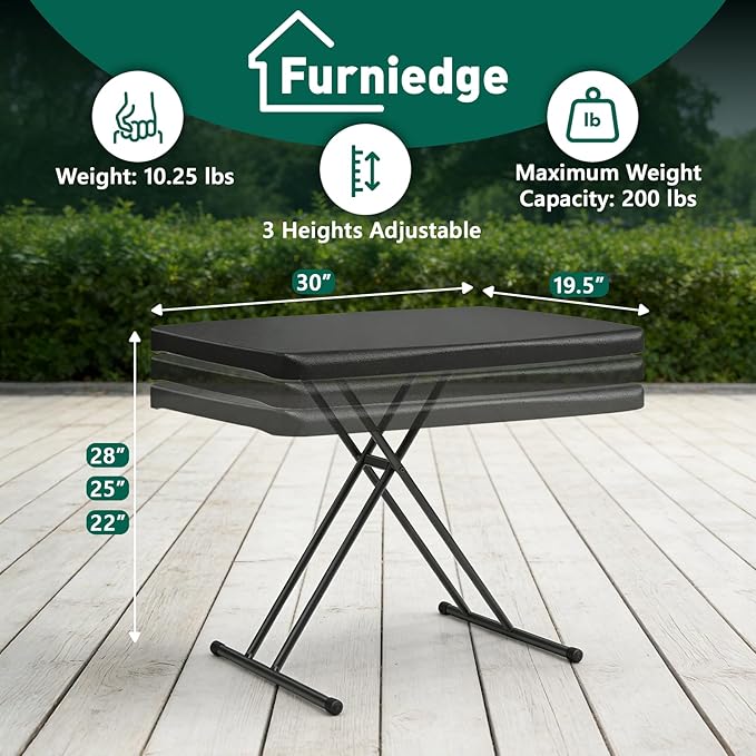 30 Inch Folding Table Set of 2, Adjustable Height TV Tray for Small Spaces, Heavy Duty Foldable Utility Table for Laptop, Dining, Camping, No Assembly, 200 lbs Capacity, Black Granite