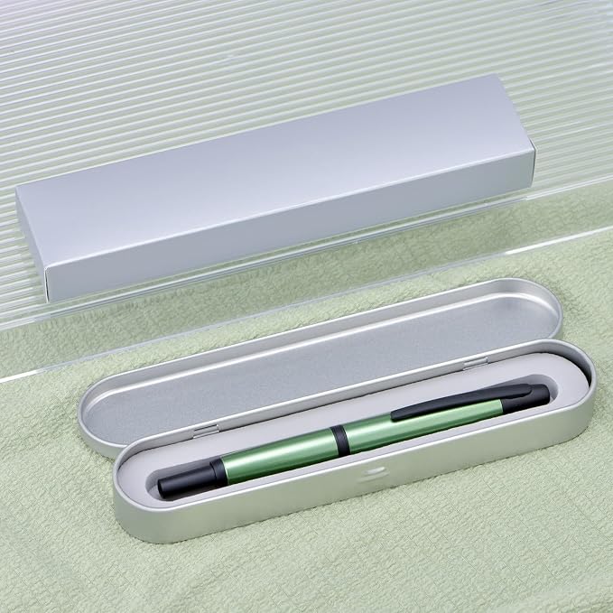 Jinhao 10 Press Fountain Pen with Box, Sea Pine Green Retractable Medium Nib with Ink Converter Set (Black Clip)