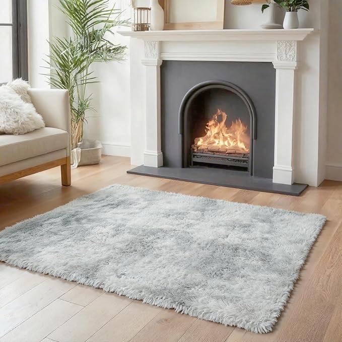 Small Rug Throw Rugs for Bedroom, Mini Area Rug, Fluffy Grey Carpet, Affordable Door Entryway Indoor Inside Front Entrance Dog 2x3 Mat, Home Decor Aesthetic(2 x 3, Light Grey Tie-Dyed)