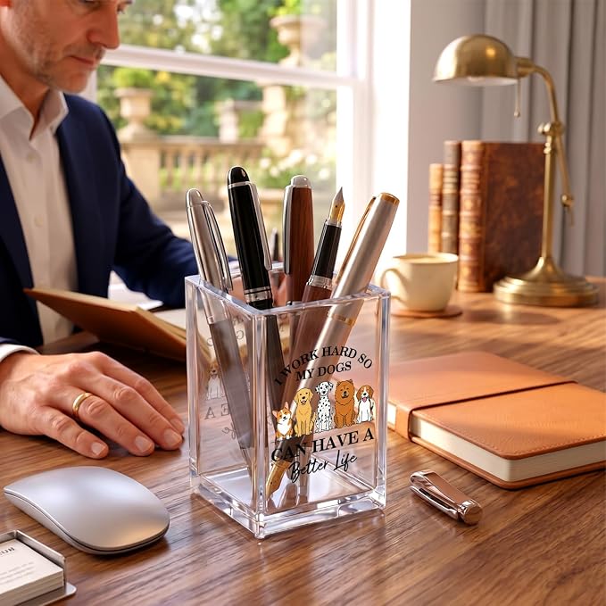 zcyhtqp, I Work Hard So My Dogs Can Have A Better Life, Funny Acrylic Cosmetic Pencil Pen Holder Cup, Dog Lover Desk Organizer, Office Work Gifts for Family Friend Coworker Leader