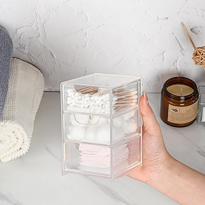 BTSKY 1 Pack Small Acrylic Storage Organizer with Drawers, 3-Layer | Clear Desktop Organizer for Office Supplies Mini Storage Box with Drawers for Desk, Desktop Makeup Drawer Jewelry Storage Box