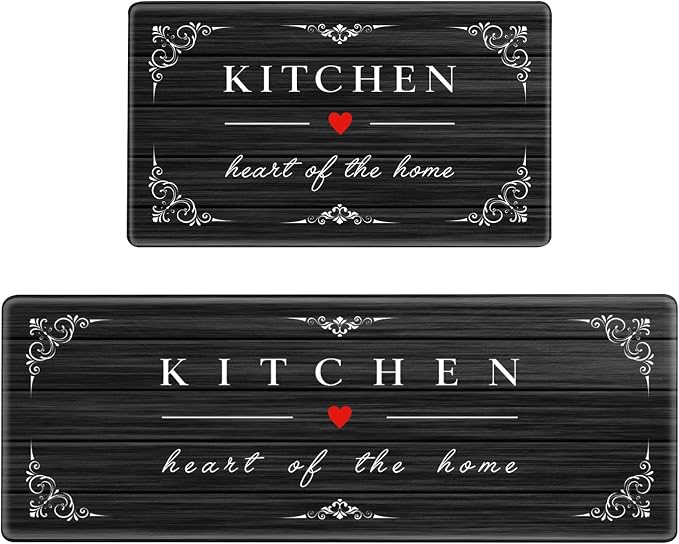 Sofort Kitchen Mat for Floor, Anti Fatigue Cushioned Kitchen Rugs Sets of 2 | Non-slip, Waterproof, Comfort, Rustic Wooden, Black, For Kitchen, Office, Sink, Laundry, 17"x 29"+ 17"x 47"