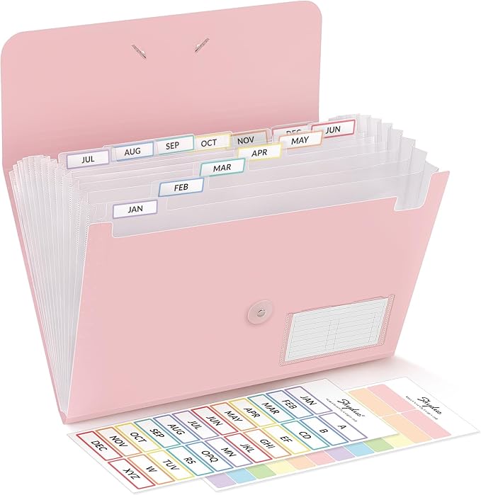 SKYDUE Expanding File Folder, Accordion File Organizer with 13 Pockets for A4/Letter Sized Paper, Accordion Folder with Labels - Document Receipt Organizer for Office, School, Home