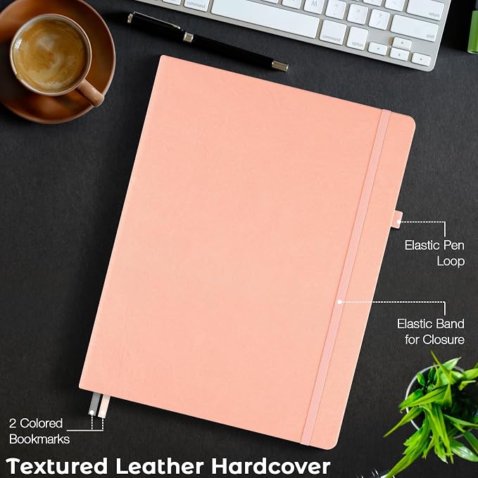 Dotted Journal, Hardcover Notebook 8.5 x 11, Dot Grid Notebook Journal for Women, Men, Large Leather Journals for Writing, Bullet, No Bleed Thick Paper, A4 Notebooks for Work, School, Notes, Pink
