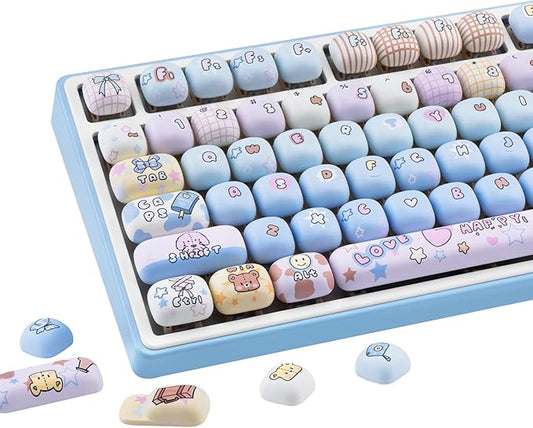 PBT Keycaps 136 Keys Cute Keycaps Dye-Sublimation Kawaii Blue Pink Keycap MOG Profile Custom Keycap Set for Cherry Gateron MX Swithes Mechanical Keyboards