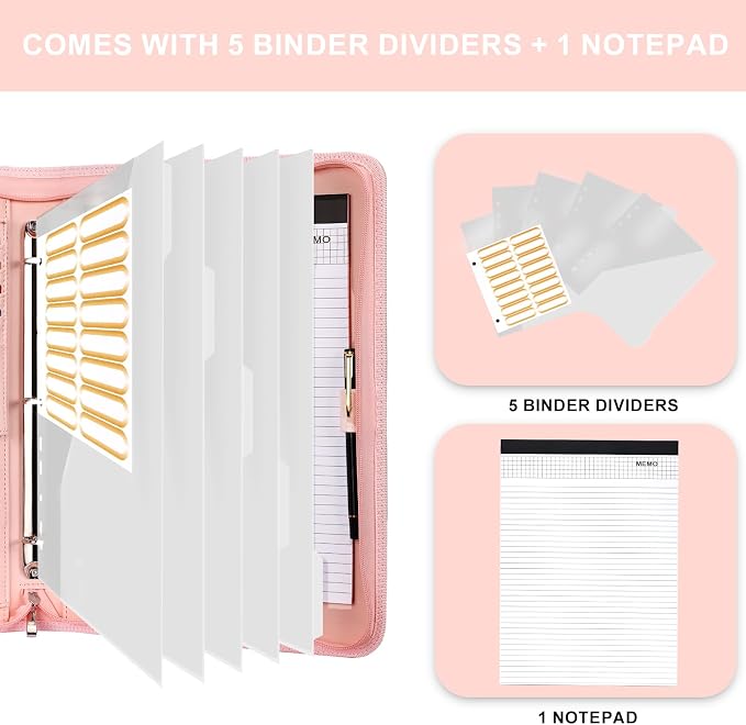 Leathario Portfolio Binder, Includes 5 Folder Index Dividers, 13 Inch Tablets Organizer with Handle, Vegan Leather A4 Padfolio, Multi-Pocket Notepad Business Planner Professional Document