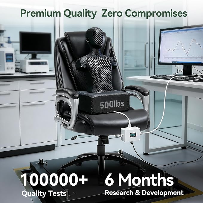 Vogue Furniture Direct 500lbs Big and Tall Office Chair, Heavy Duty High Back Executive Desk Chair, Adjustable Height 360° Swivel Computer Chair for Home Office Work (Black)