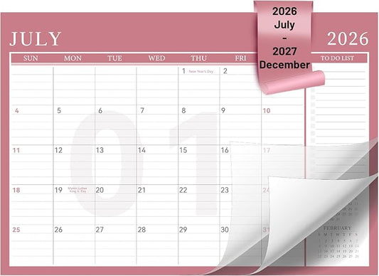 Yoment Desk Calendar Refill 2026-2027, July 2026-Dec 2027, Large 10"x16" Monthly Planner with To-do Lists 18 Months Calendar for Office School Home, Pink