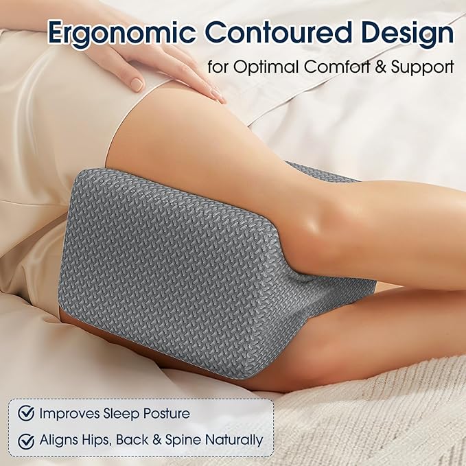BlissTrends Memory Foam Knee Pillow, Knee Pillow for Side Sleepers, Leg Pillows for Sleeping Blood Circulation, Elevation Pillow for Spine Aligning, Sciatica, Hip, Knee, Ankle Pain, Grey, X-Large
