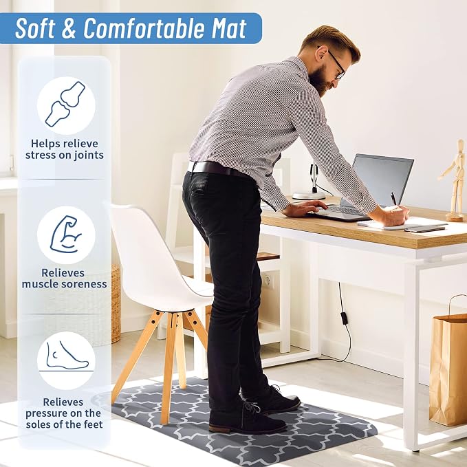 4/5 Inch Thick Kitchen Rugs, Kitchen Mat, Anti Fatigue Floor Mat, Waterproof Mats & Rugs, Heavy Duty PVC Ergonomic Comfort Standing Foam for Kitchen, Home, Office, Sink, Garage (24" x 17.3", Grey)