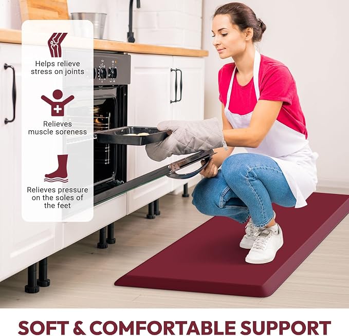4/5 Inch Thick Kitchen Mat - Cushioned Anti Fatigue Mats for Kitchen Floor - Easy to Clean, Waterproof, Non-Slip Kitchen Rug for Sink, Office, Kitchen (24''x70'' Red)