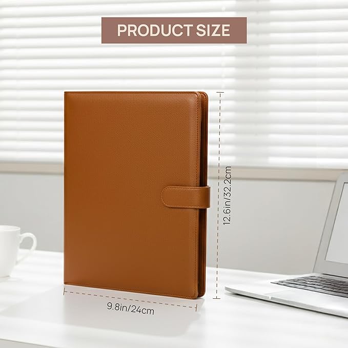 Professional Padfolio with Notepad Included | Faux Leather Portfolio Folder with Clipboard, Resume Folder, Legal Pad Holder, Business Card Holder | A4 Letter Size | Brown