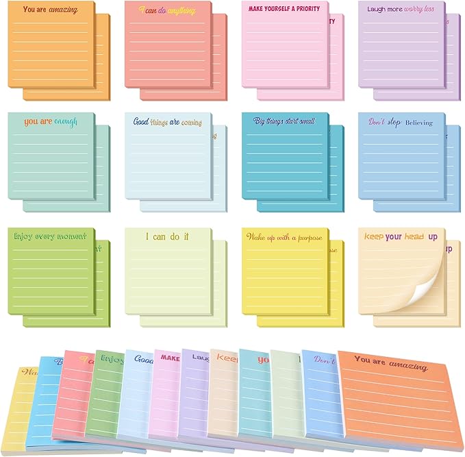 Yinder 24 Pcs Inspirational Sticky Notes Thank You Gift Motivational Sticky Note Pad Employee Appreciation Gift Bulk for Staff Coworker Teacher Nurse Office Groups 3 x 3'' (Inspirational,Light Color)