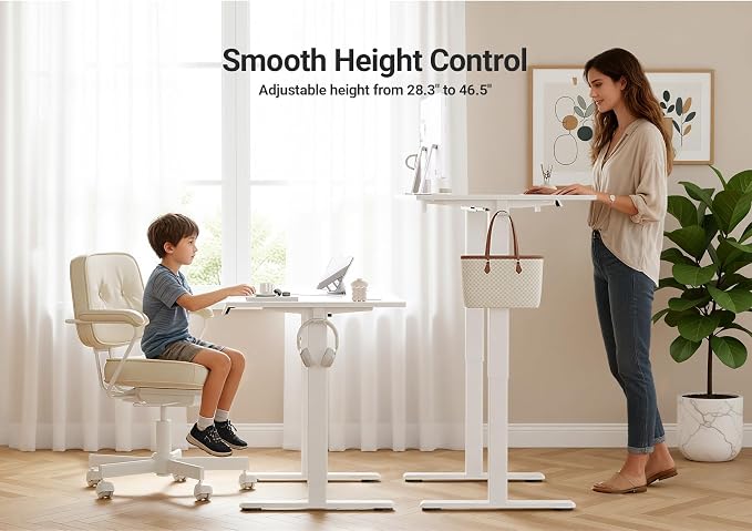 Claiks Electric Standing Desk, Adjustable Height Stand up Desk, 48x24 Inches Sit Stand Home Office Desk with Splice Board, White Frame/Cold White Top