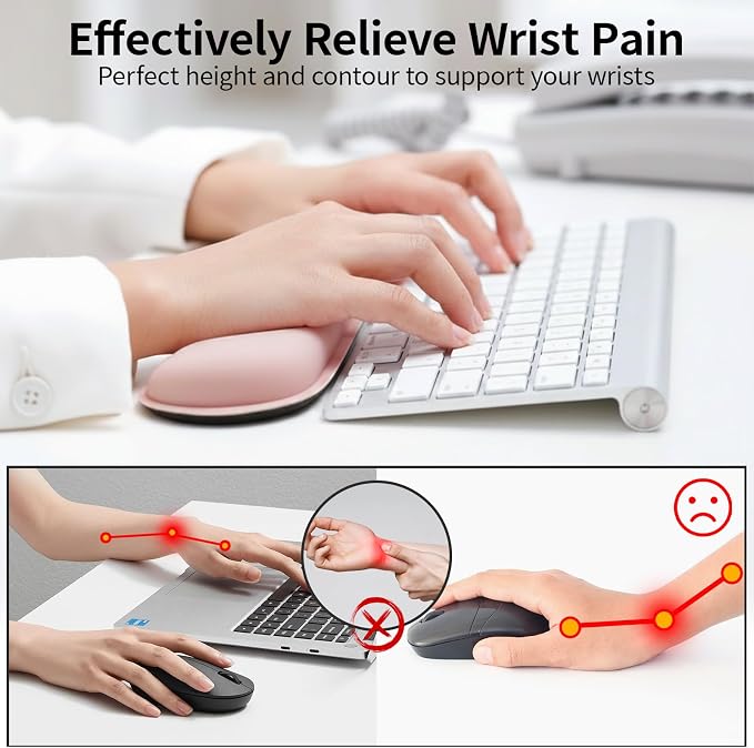 Bloss 2 Wrist Rest Support for Mouse Pad & Keyboard Set, Ergonomic Design Wrist Support Pad for Keyboard, Soft Memory Foam Desk Pads Support Hand and Arm Easy Typing Pain Relief - Pink