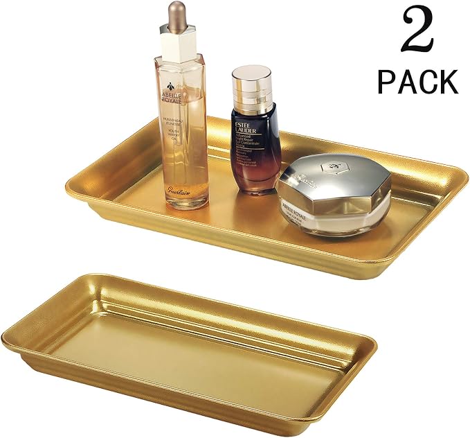 SheeChung Metal Vanity Tray, Bathroom Tray for Perfume Makeup Jewelry, Gold | Gold Farmhouse Vintage Bathroom Decor Accessories,Countertop Storage Organizer for Hand Towel Candle Skincare Soap, 9.9"x5.9"