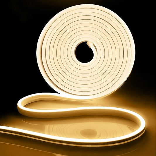 iNextStation Warm White LED Rope Lights 16.4FT/5M DC12V LED Strip Lights, IP65 Waterproof Silicone Neon Light Strip, Flexible Led Light Strip 0.98in Cut for DIY, Rope Led Lights for Bedroom(No Plug) | LED Strip 3000 K Dimmable Cuttable Hose Strip for L...