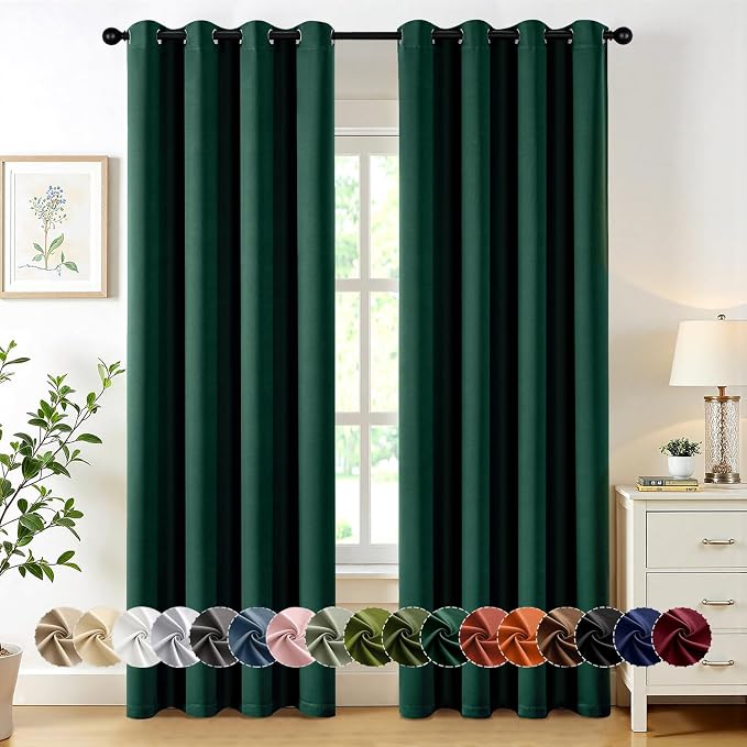 MIULEE Blackout Curtains for Bedroom Living Room 2 Panels, Thermal Insulated Room Darkening Drapes Grommet Noise Reducing Light Blocking Window Treatments 84 Inches Long 50x84 Inch Hunter Green