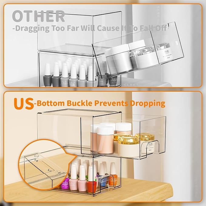 8 Pack Small Stackable Storage Bins,Clear Acrylic Drawer Boxes,Medicine Cabinet Organizer,Plastic Containers for Organizing Vanity,Undersink,Pantry,Bathroom Makeup Organizer,Home Organization